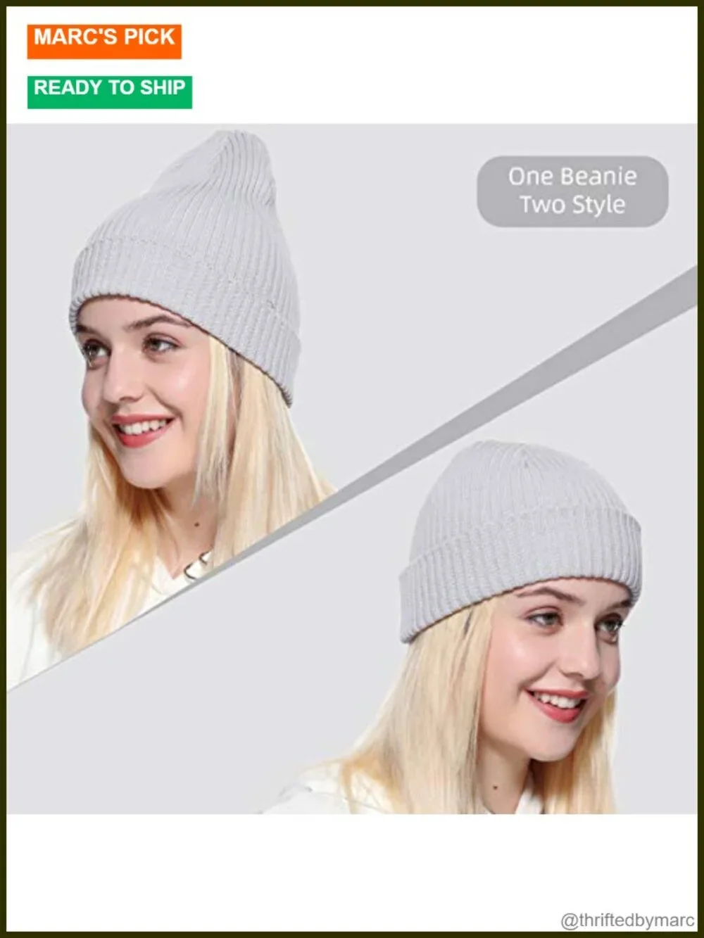 Rib Knit Fisherman Cuff Beanie Hat, Skull Cap Winter Ski Hat for Daily, 1 Hat 2
